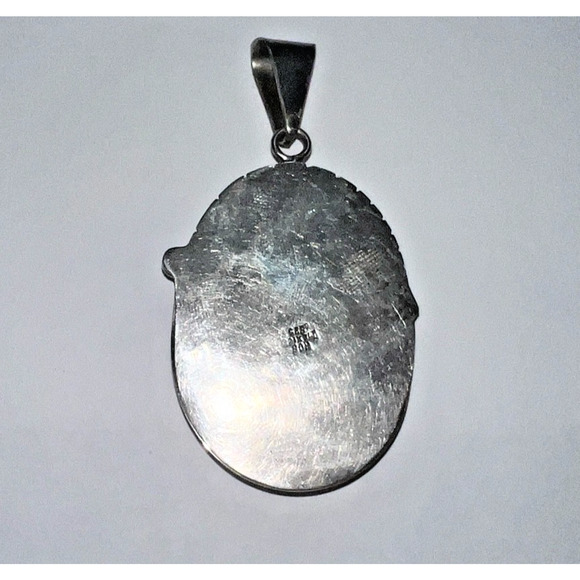 Vintage Sterling Silver Large Kingman Turquoise Pendant Southwest Navajo Style - Picture 3 of 5